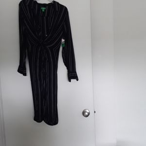 Dip navy blue, white and green stripped dress